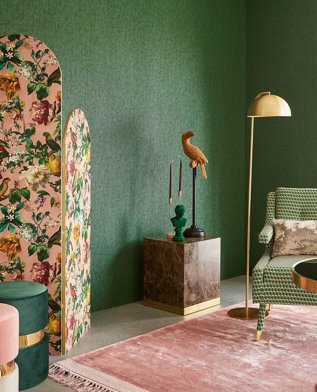 Flowers and Parrots - Dusty Rose