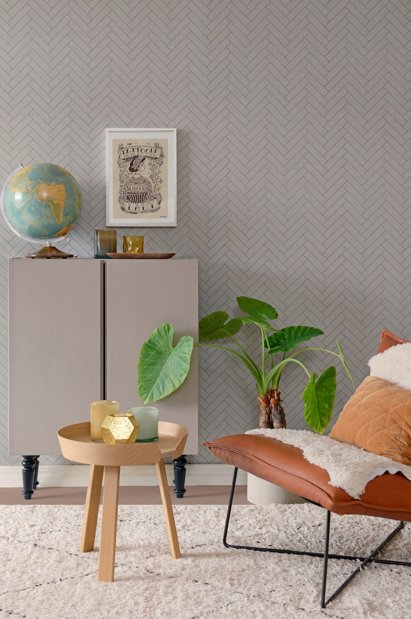 Herringbone - Greige Blue