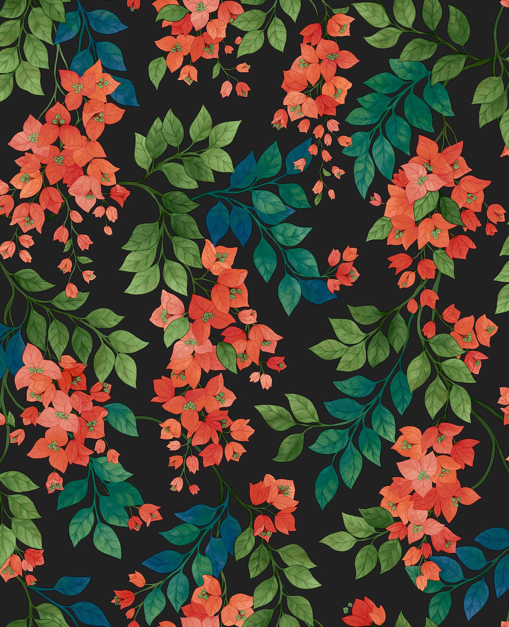 Bougainvillea - Rouge, Leaf Green & Cerulean Sky