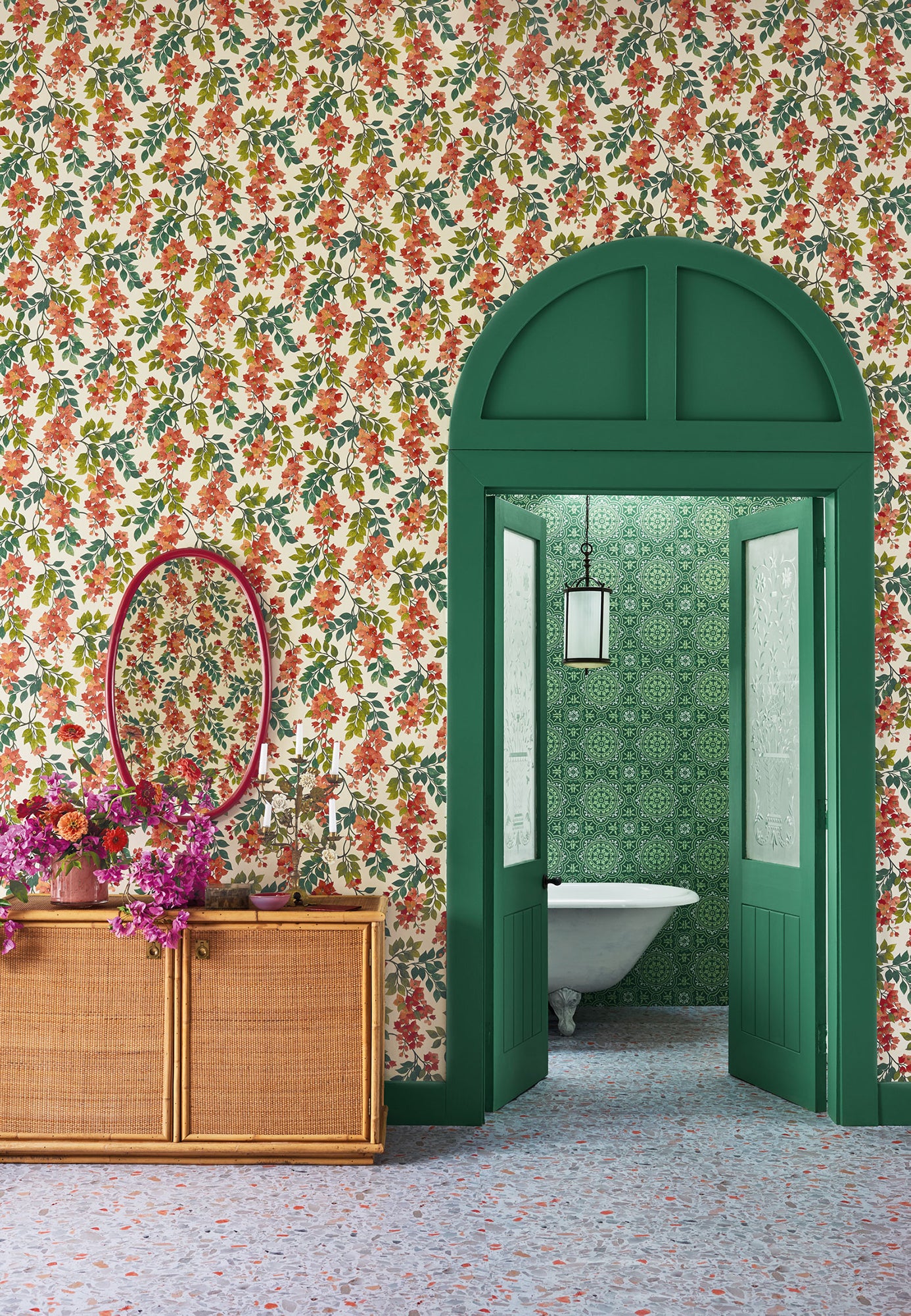 Bougainvillea - Rouge, Olive Green & Emerald