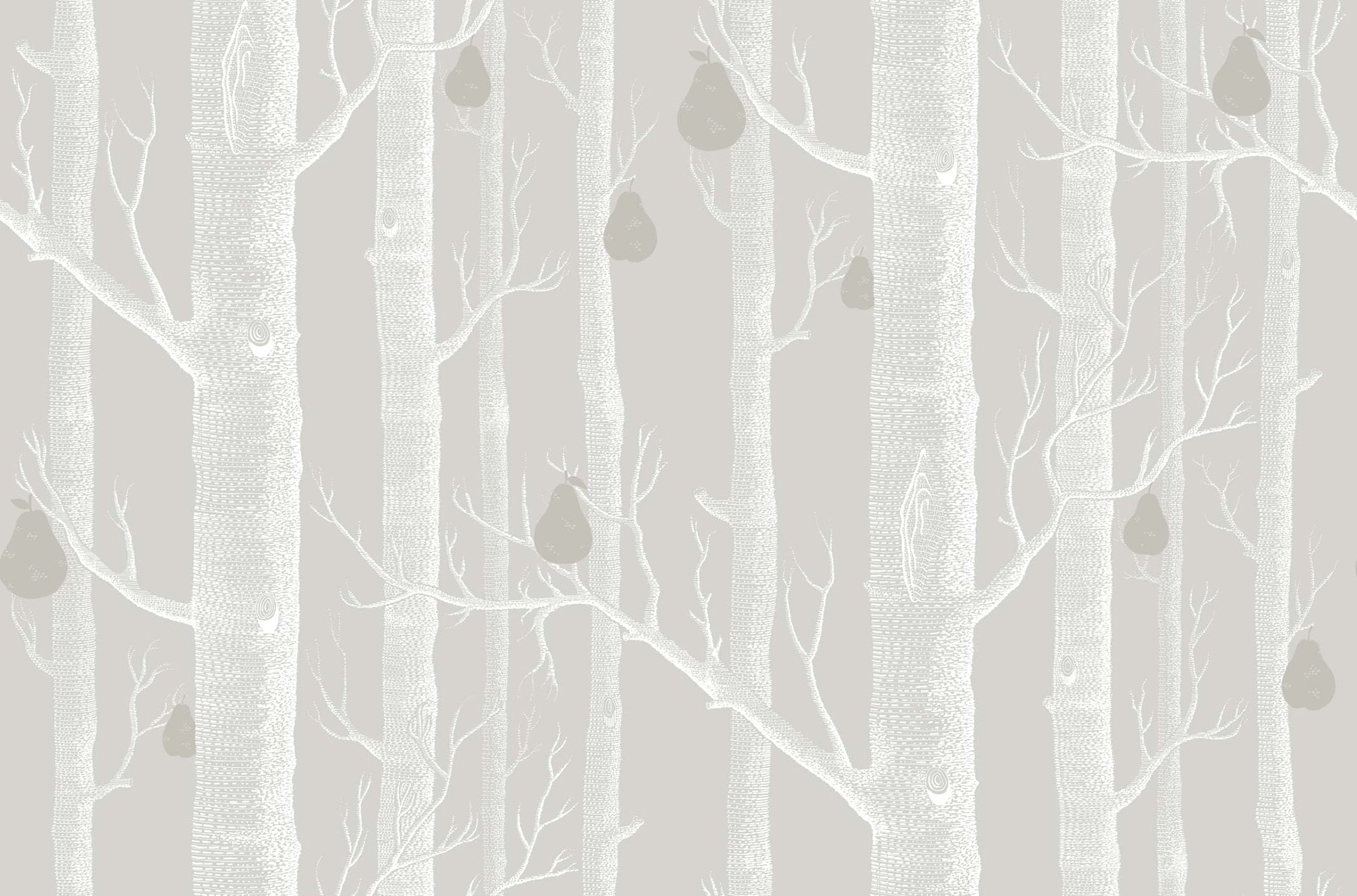 Woods & Pears - White & Silver on Grey
