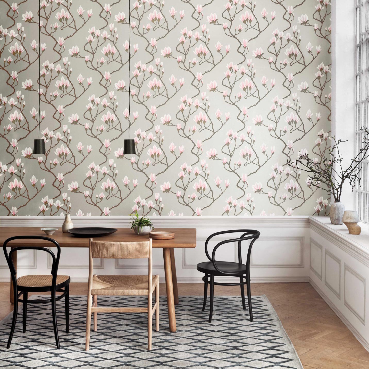 Magnolia - Alabaster on Metallic Silver