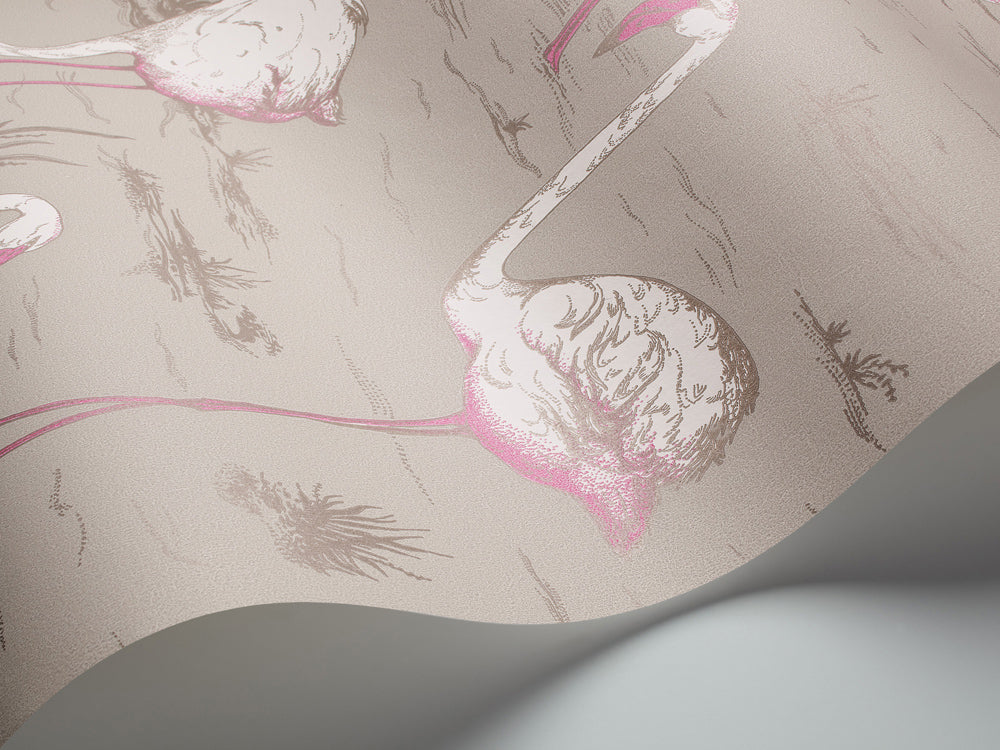 Flamingos - White & Fuchsia on Taupe