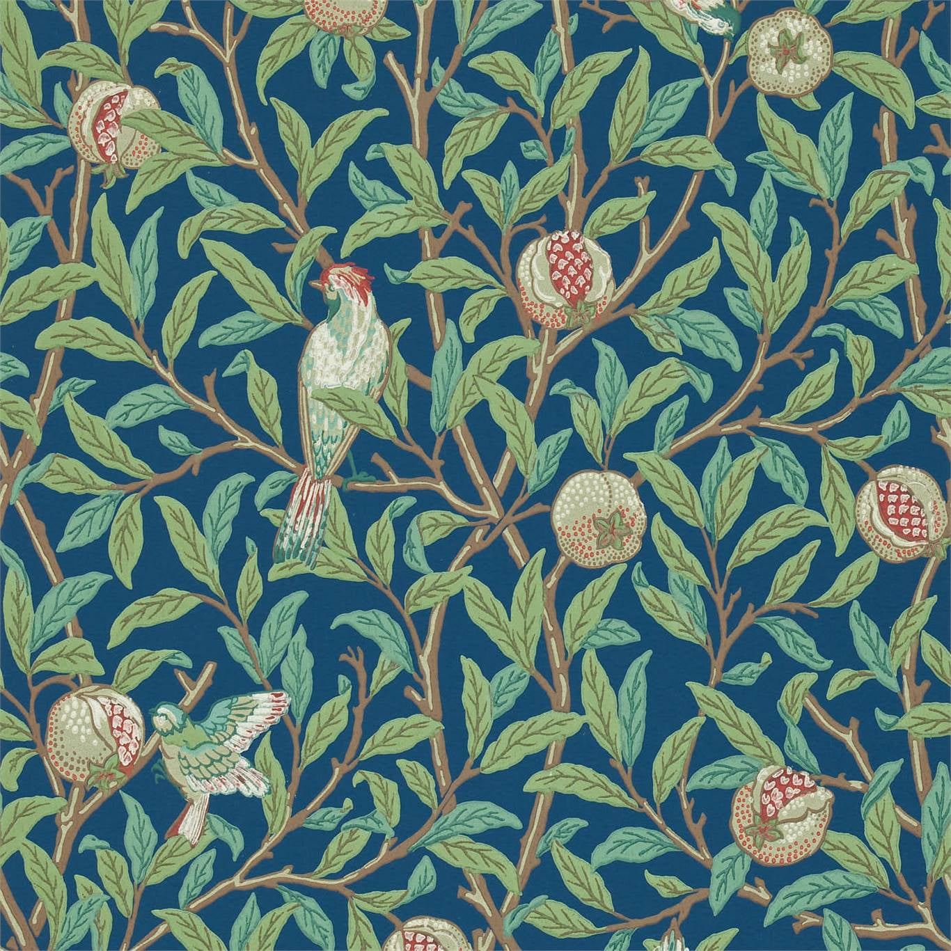 Birds & Pomegranate - Blue/Sage