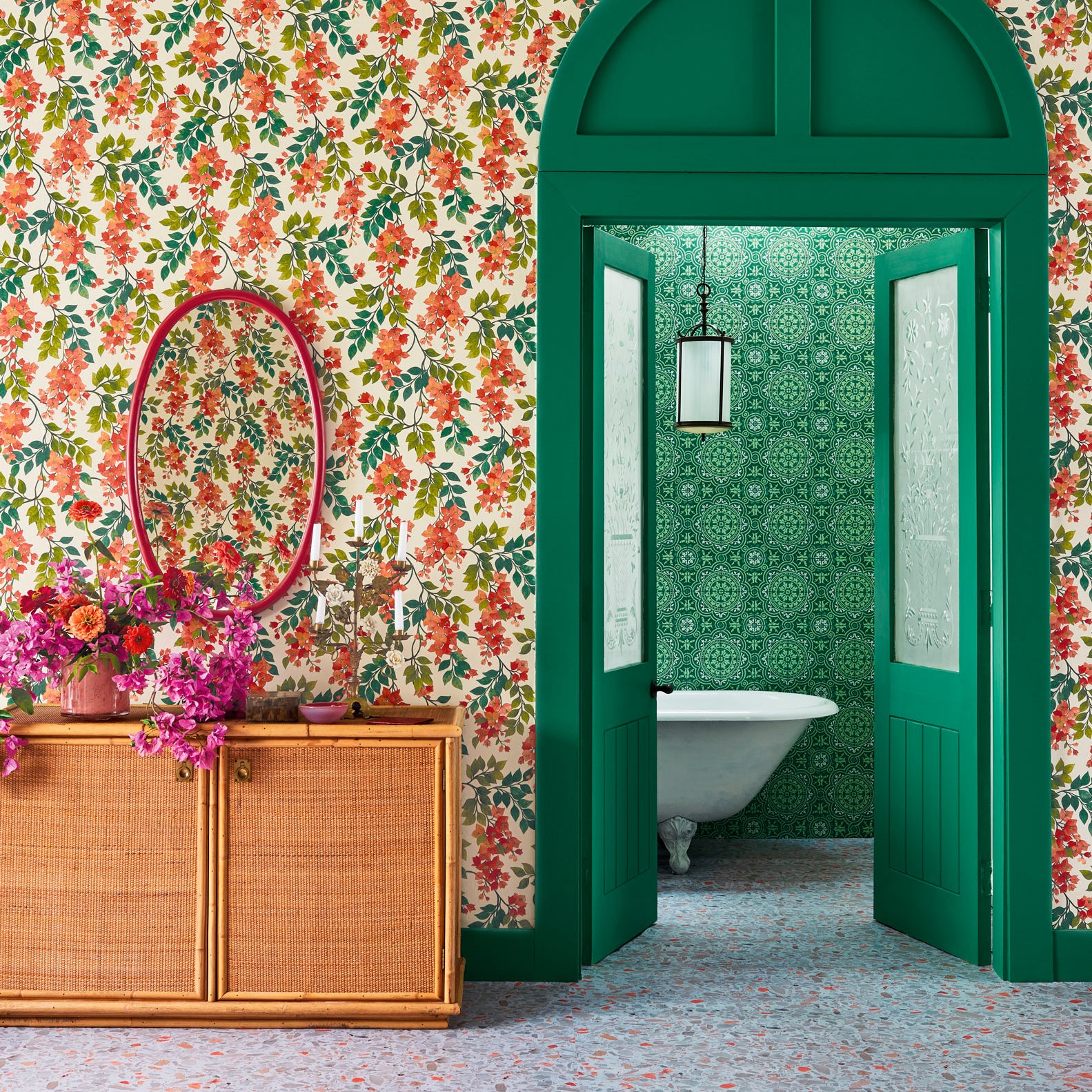 Bougainvillea - Rouge, Olive Green & Emerald