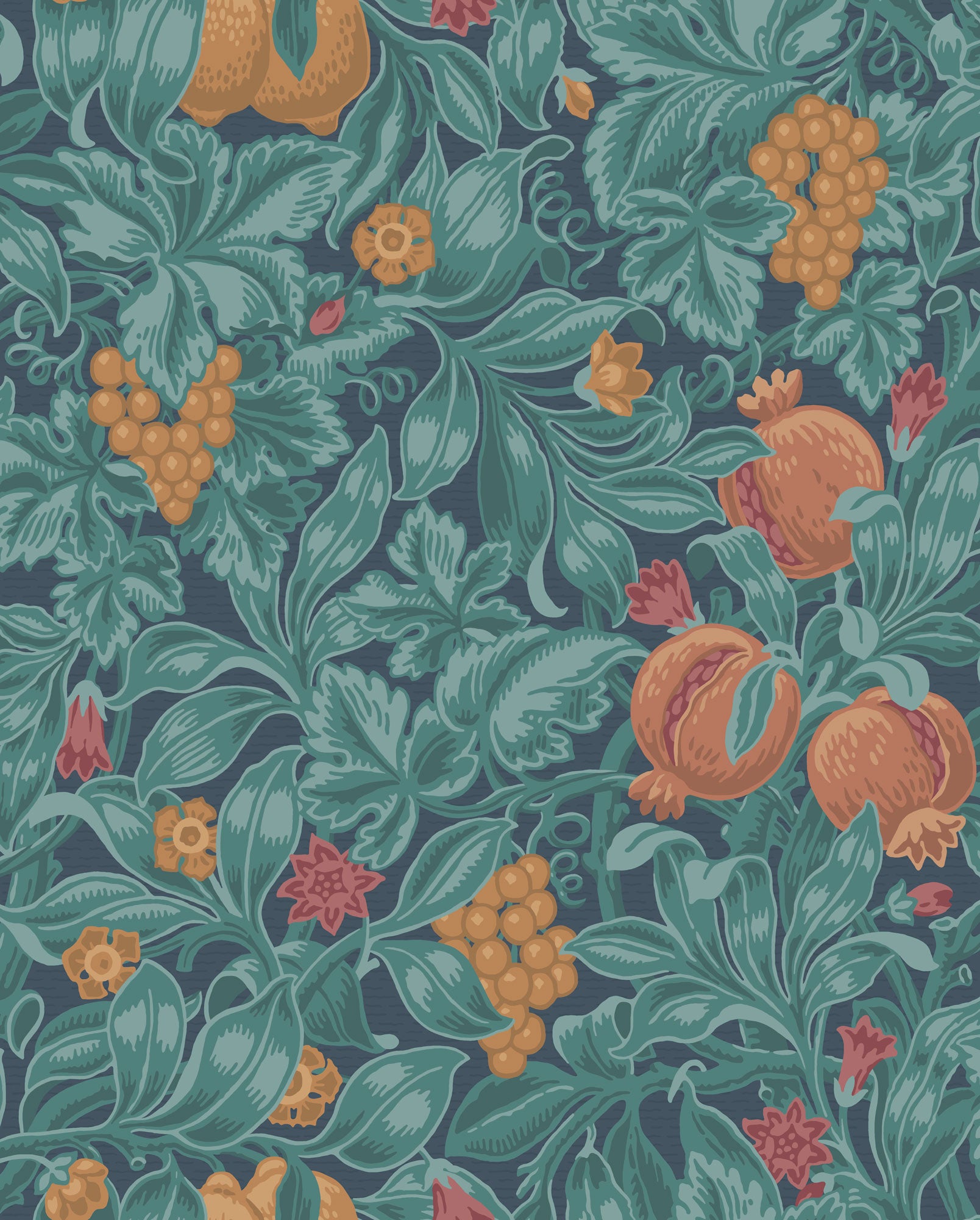 Vines of Pomona - Burnt Orange & Teal