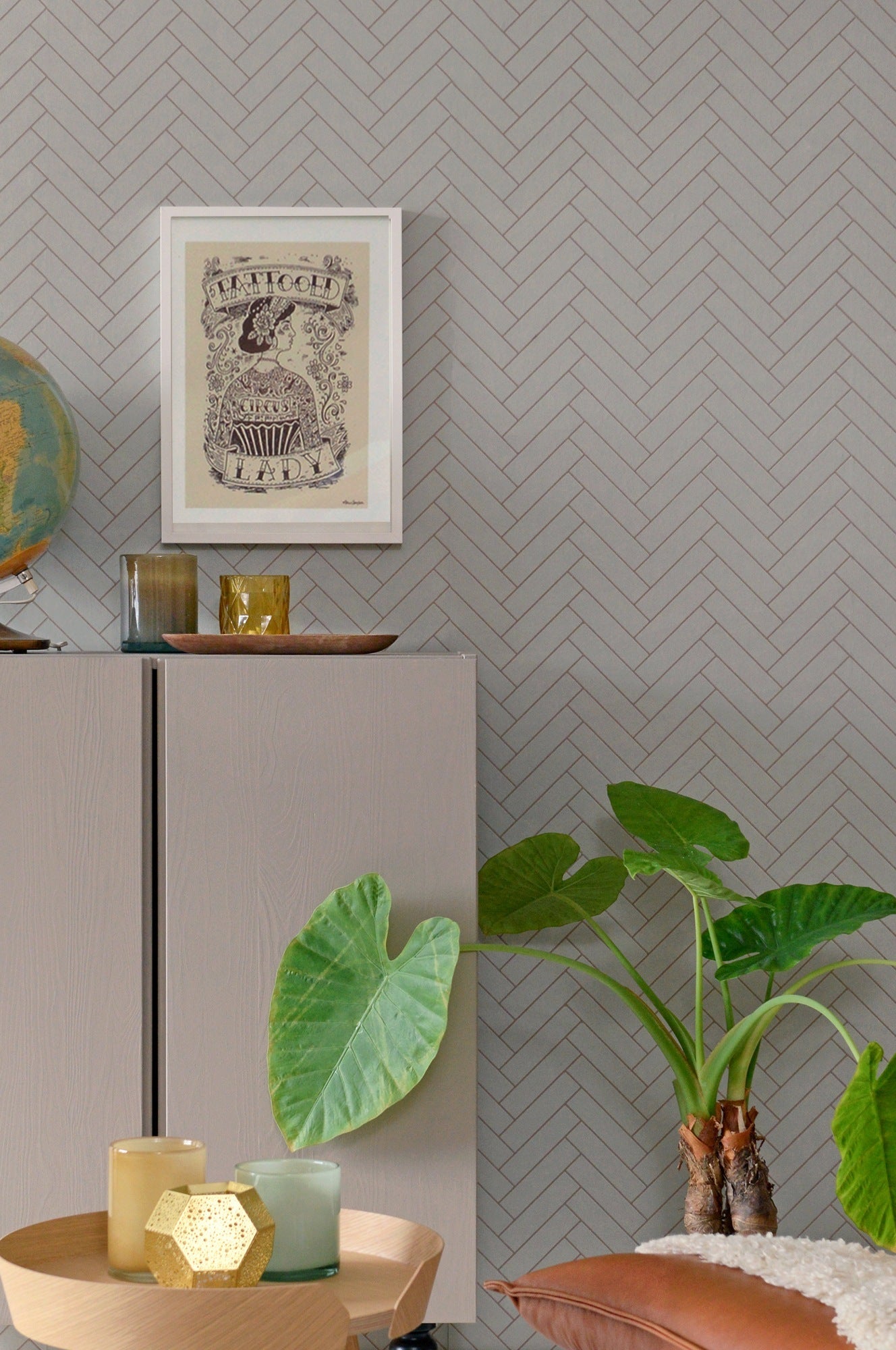 Herringbone - Greige Blue