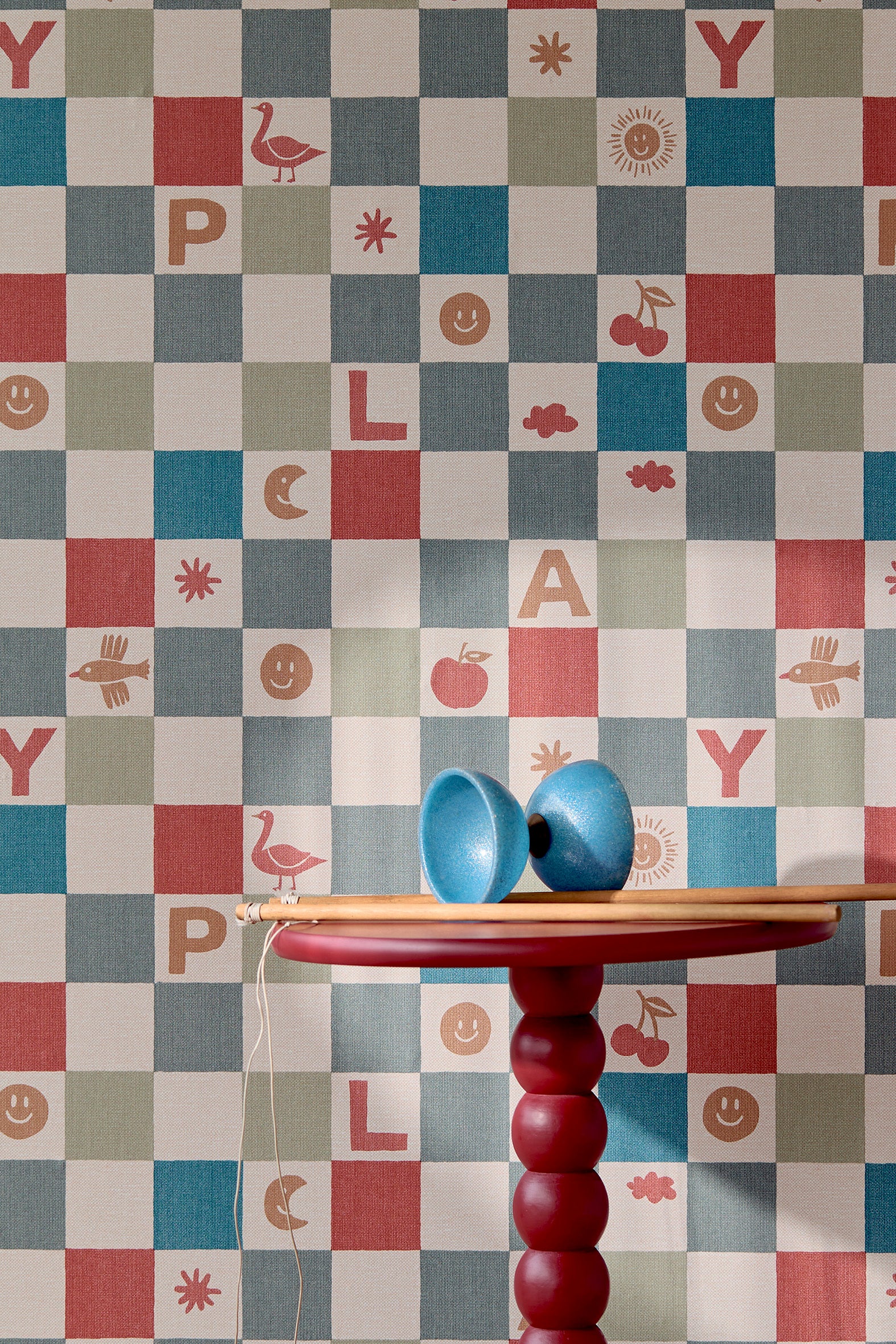 A Playful Check – Red and Blue