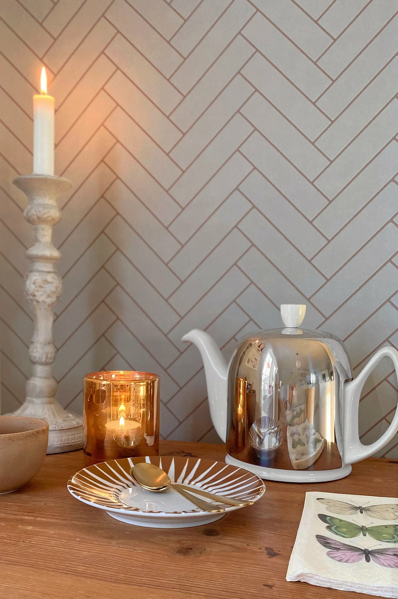 Herringbone - Greige Blue