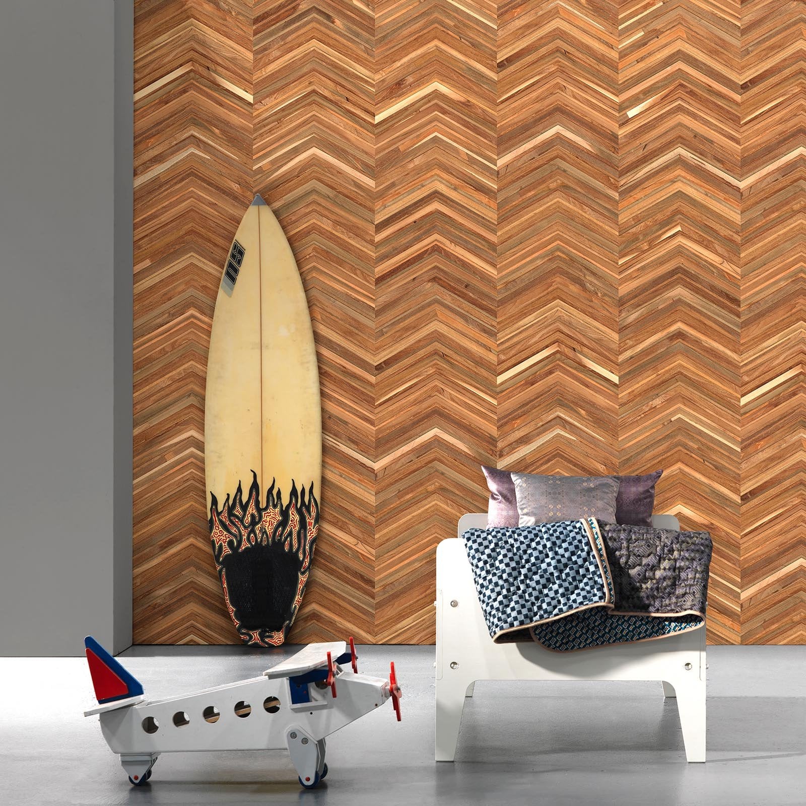 Chevron Timber Strips - Teak on teak
