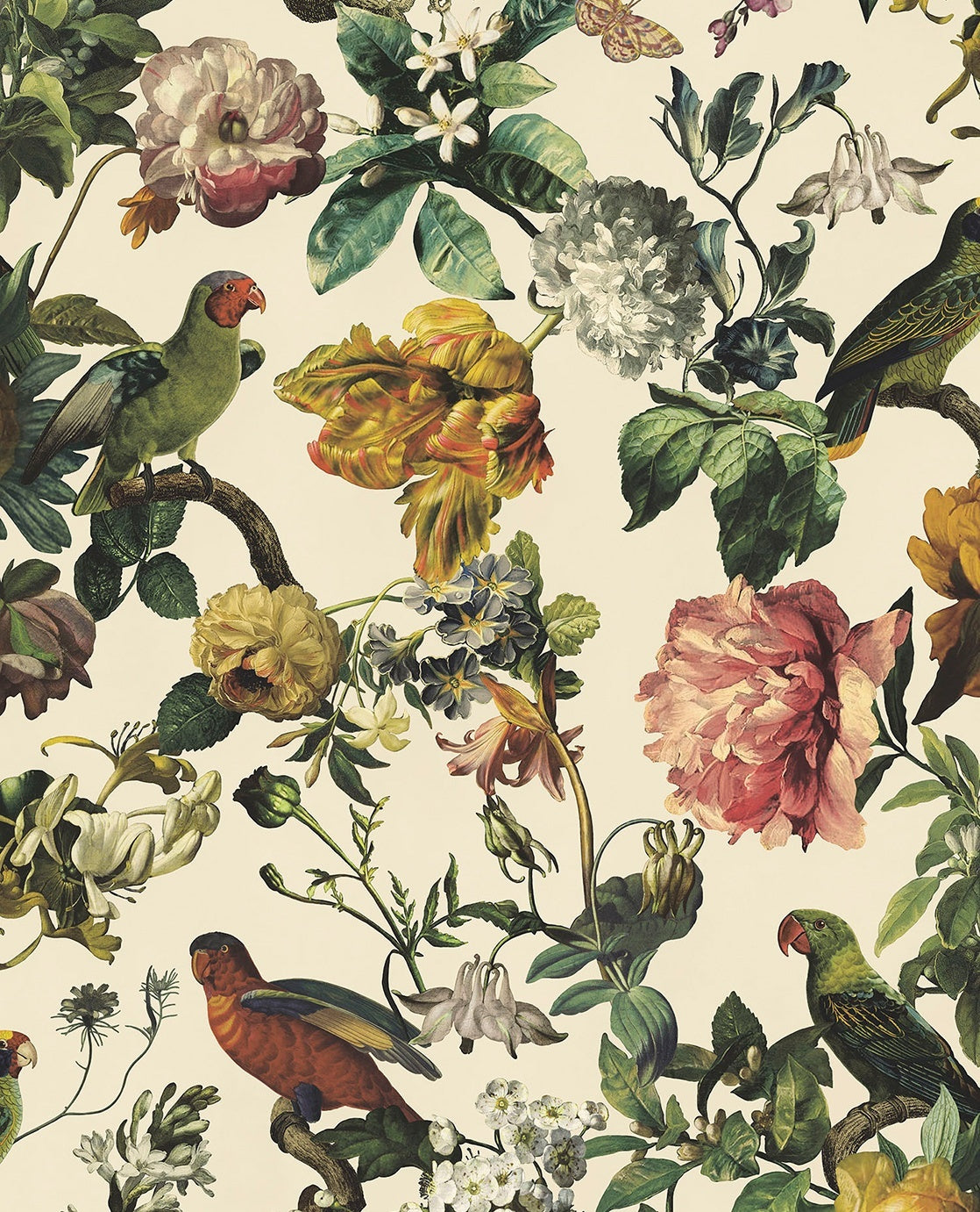 Flowers and Parrots - Off-white