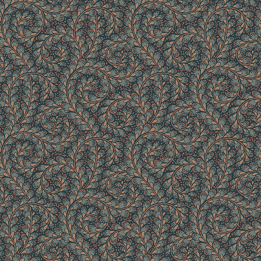 Wild Ferns - Dark Blue & Rust