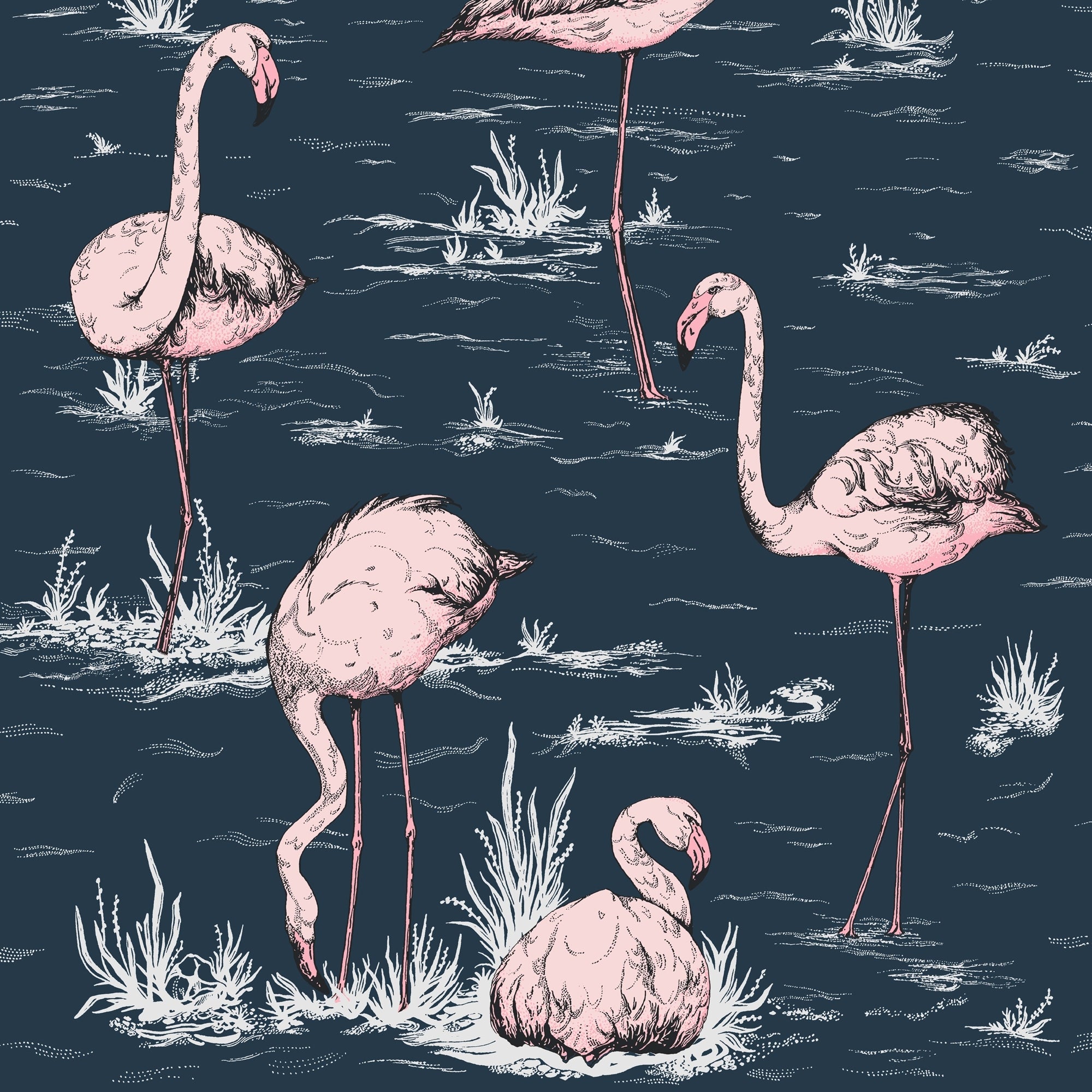 Flamingos - Ink & Alabaster Pink