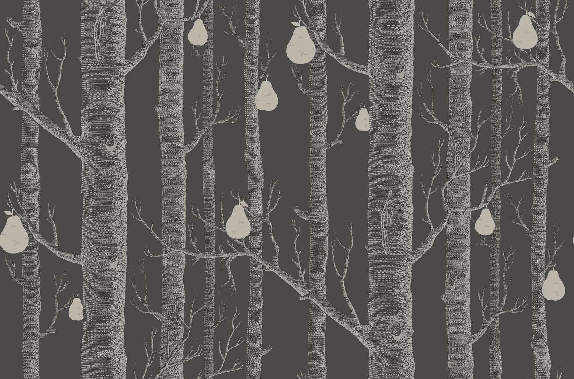 Woods & Pears - White & Silver on Charcoal